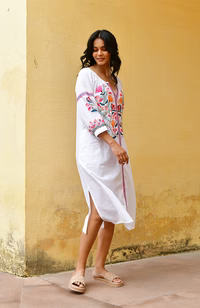 Azure & Indigo Hummingbird Embroidered Kaftan Dress