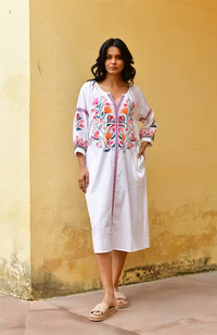 Azure & Indigo Hummingbird Embroidered Kaftan Dress