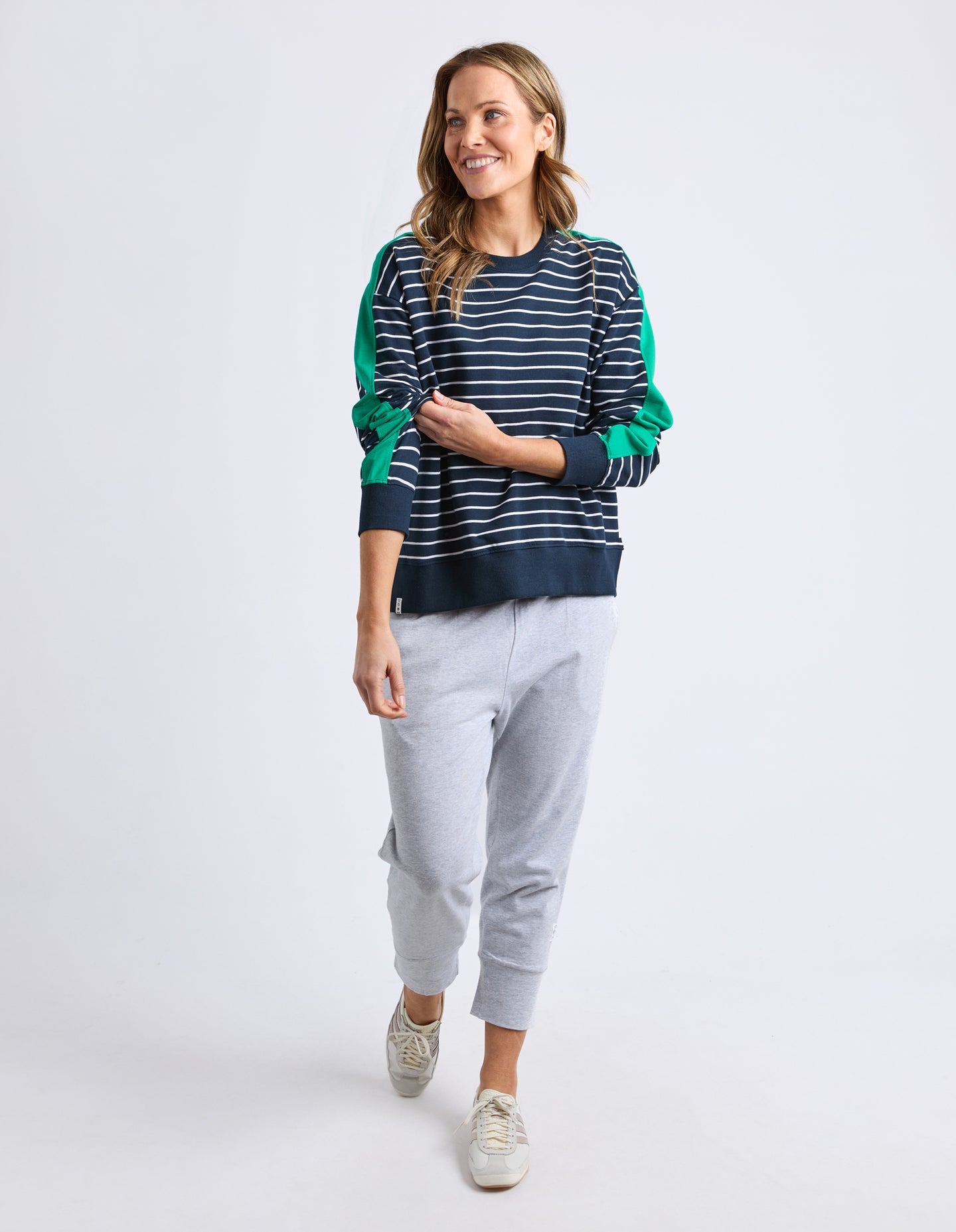 Elm Sloan Crew Stripe Navy, Turq Arm trim
