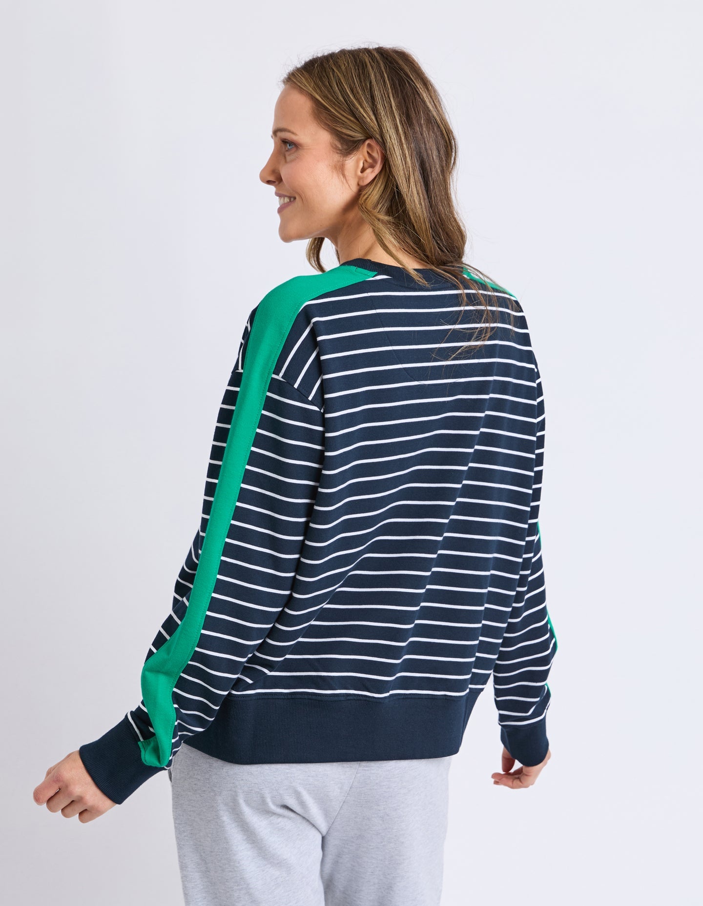 Elm Sloan Crew Stripe Navy, Turq Arm trim
