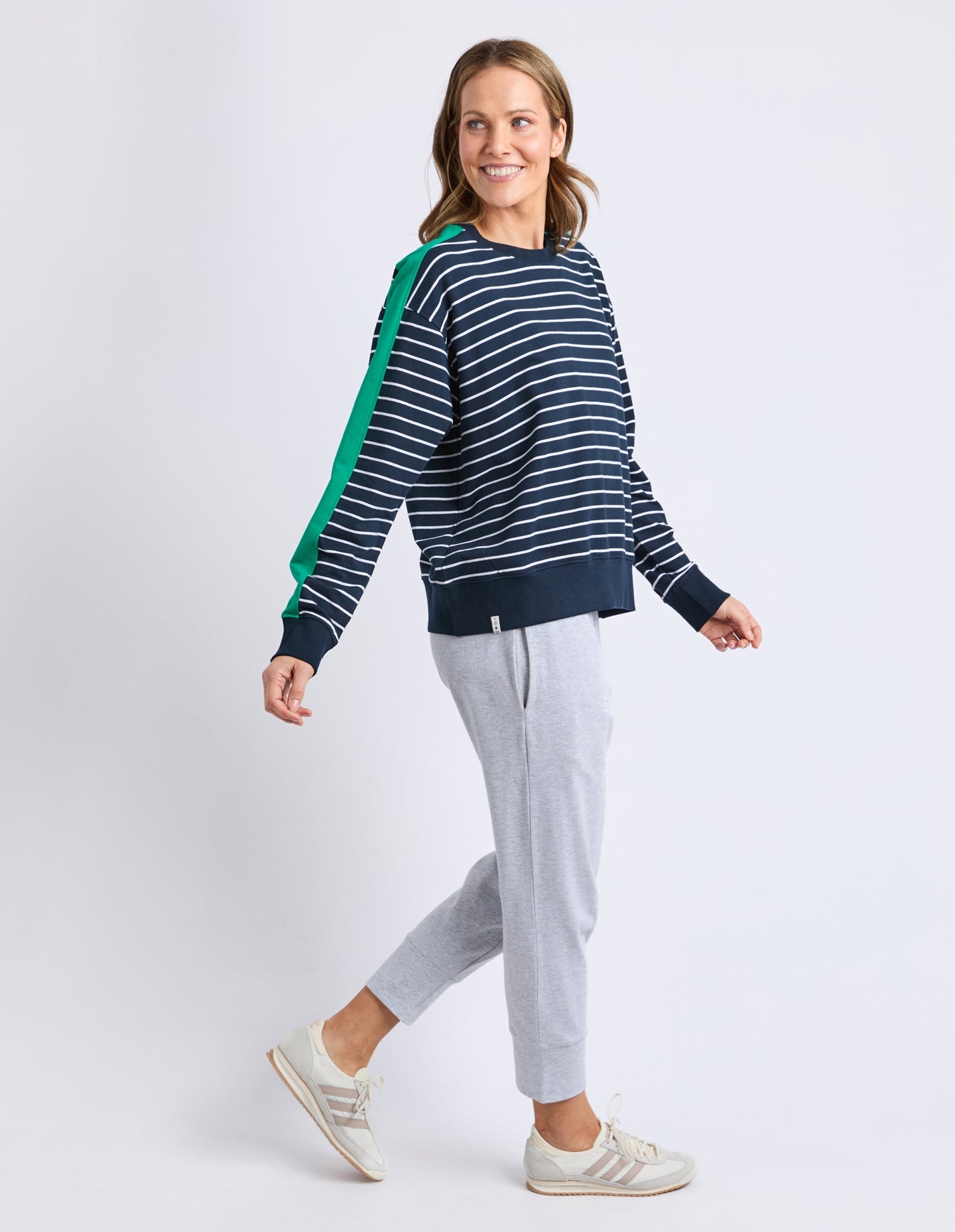 Elm Sloan Crew Stripe Navy, Turq Arm trim