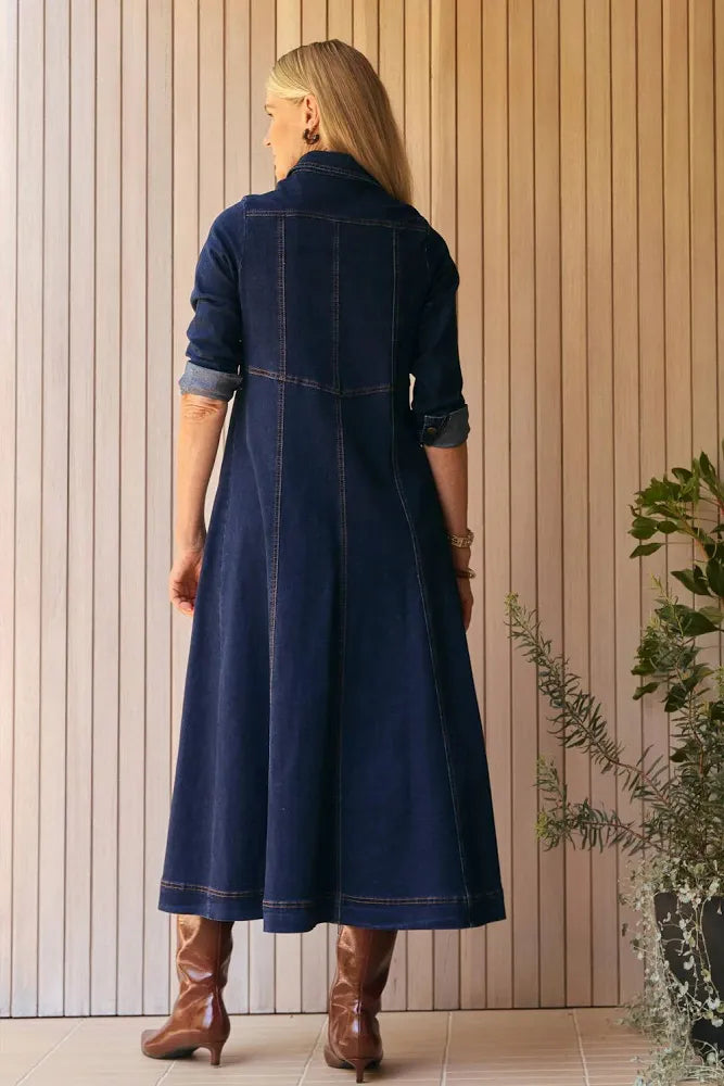 Adrift Collared Denim Dress Dark Wash