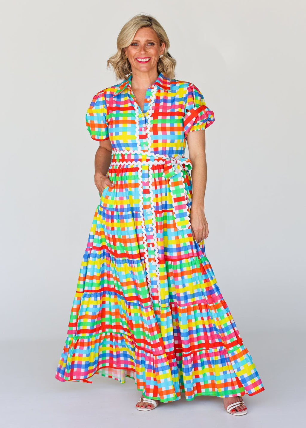 Liv & Milly Alice Neon Gingham Dress