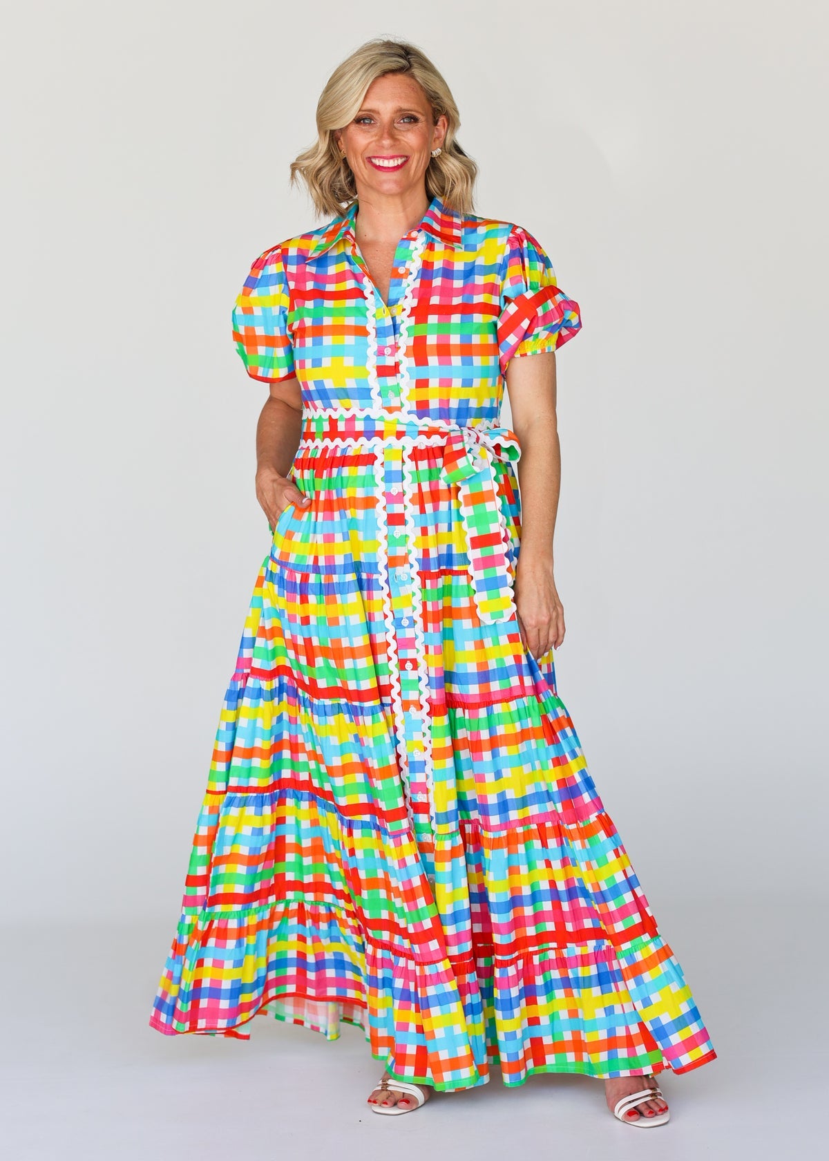 Liv & Milly Alice Neon Gingham Dress