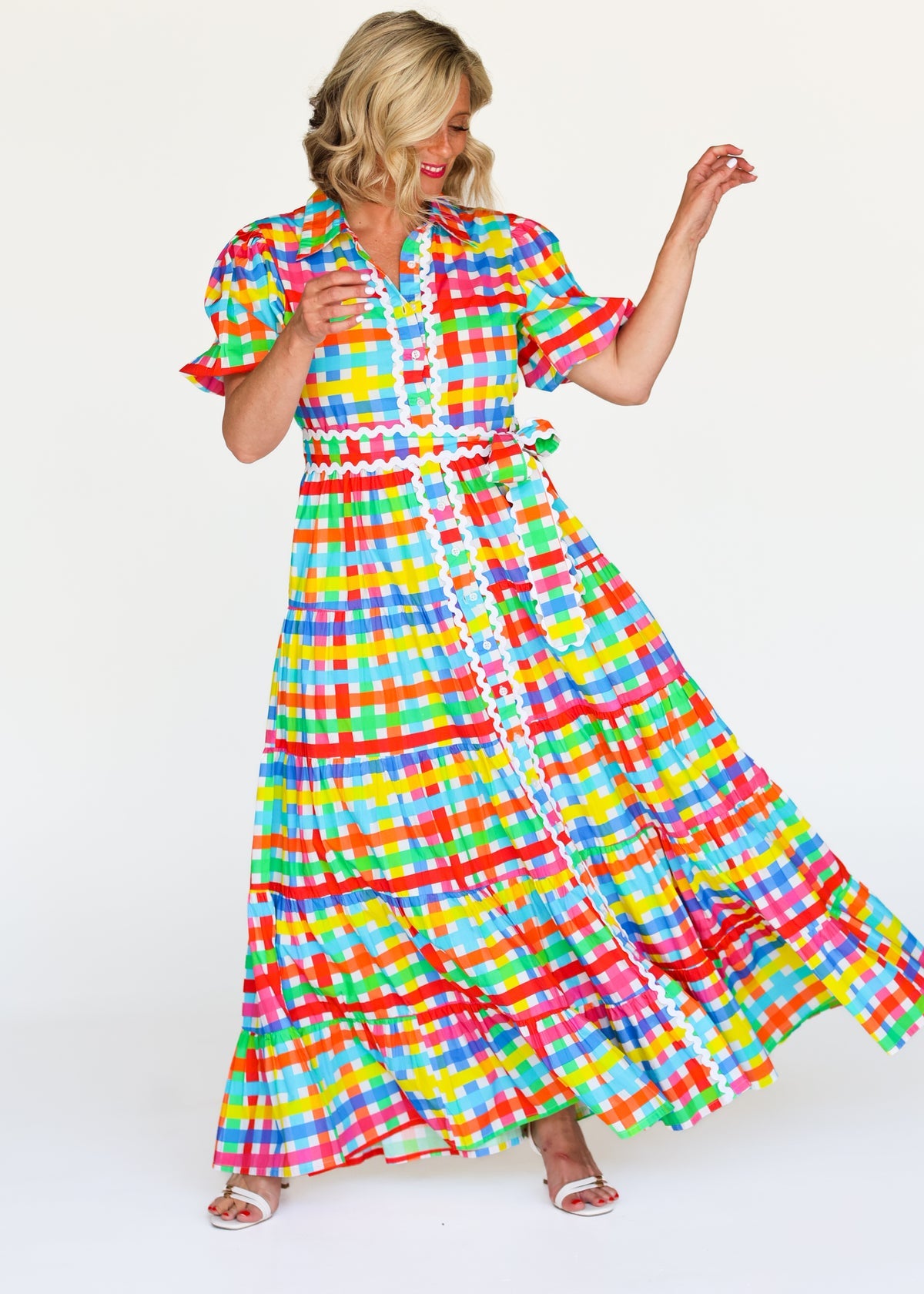 Liv & Milly Alice Neon Gingham Dress