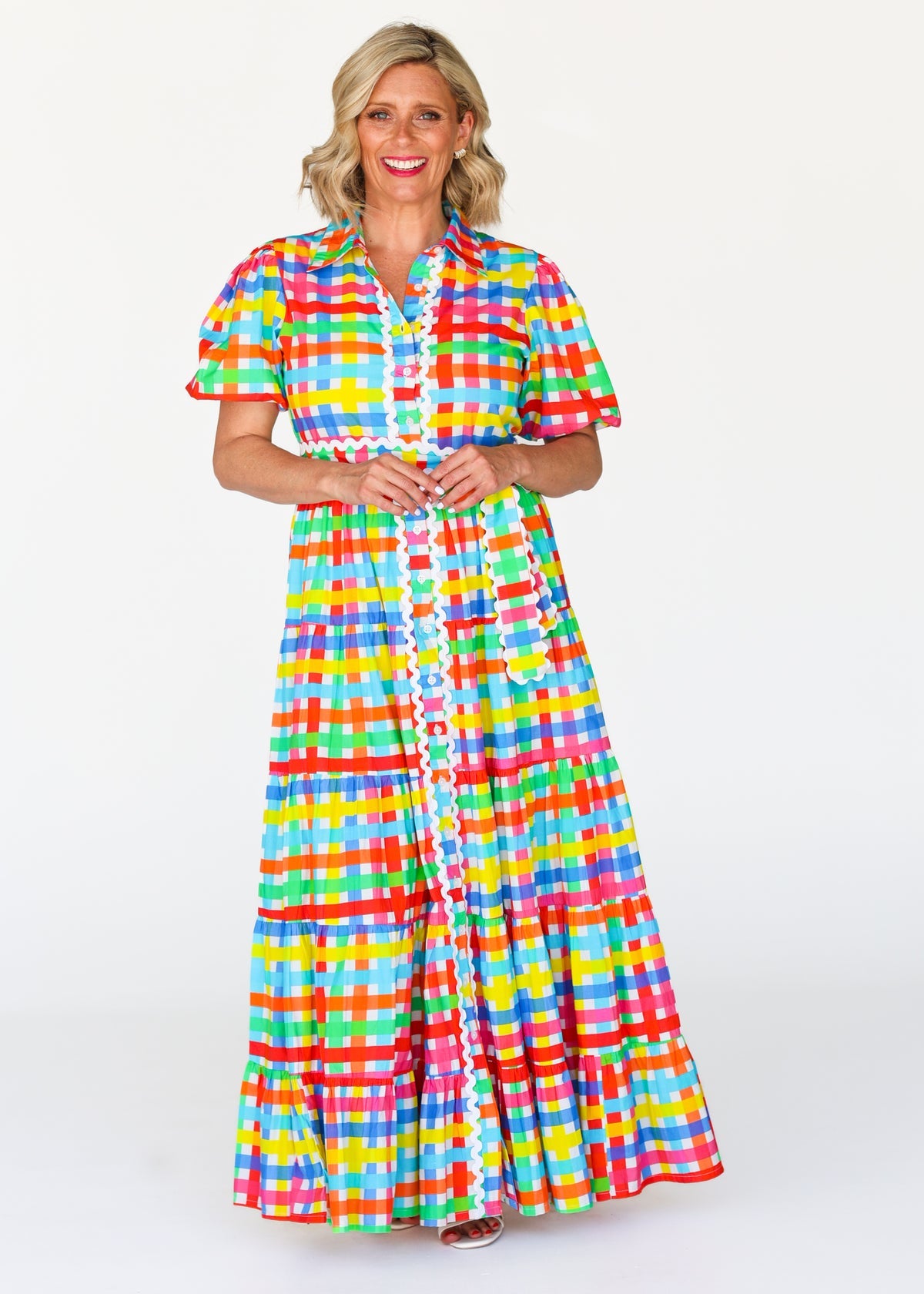Liv & Milly Alice Neon Gingham Dress