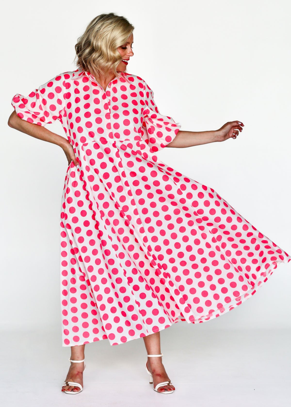 Liv & Milly Victoria Pink Spots Maxi Dress