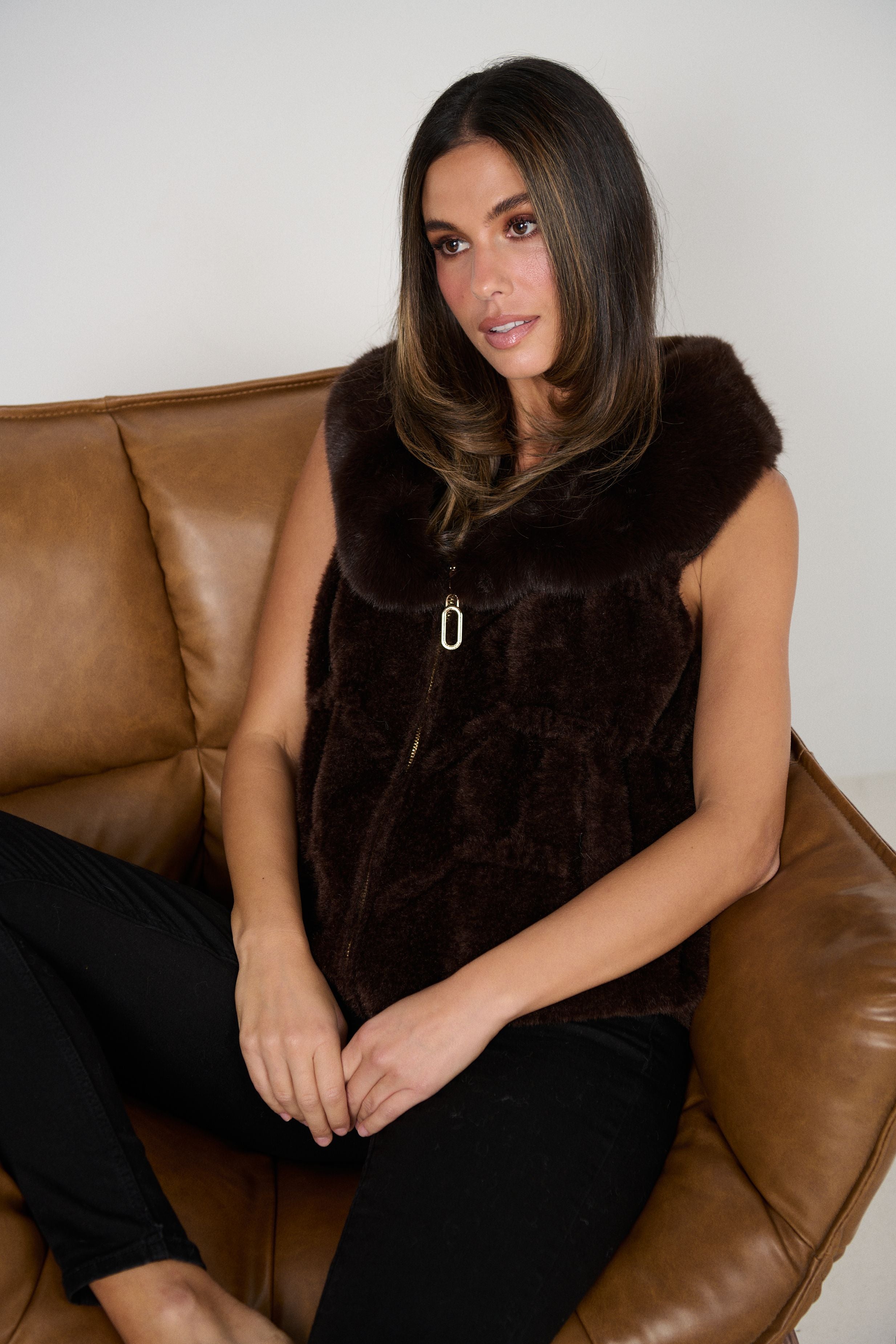 Caju Chocolate Faux Fur Vest