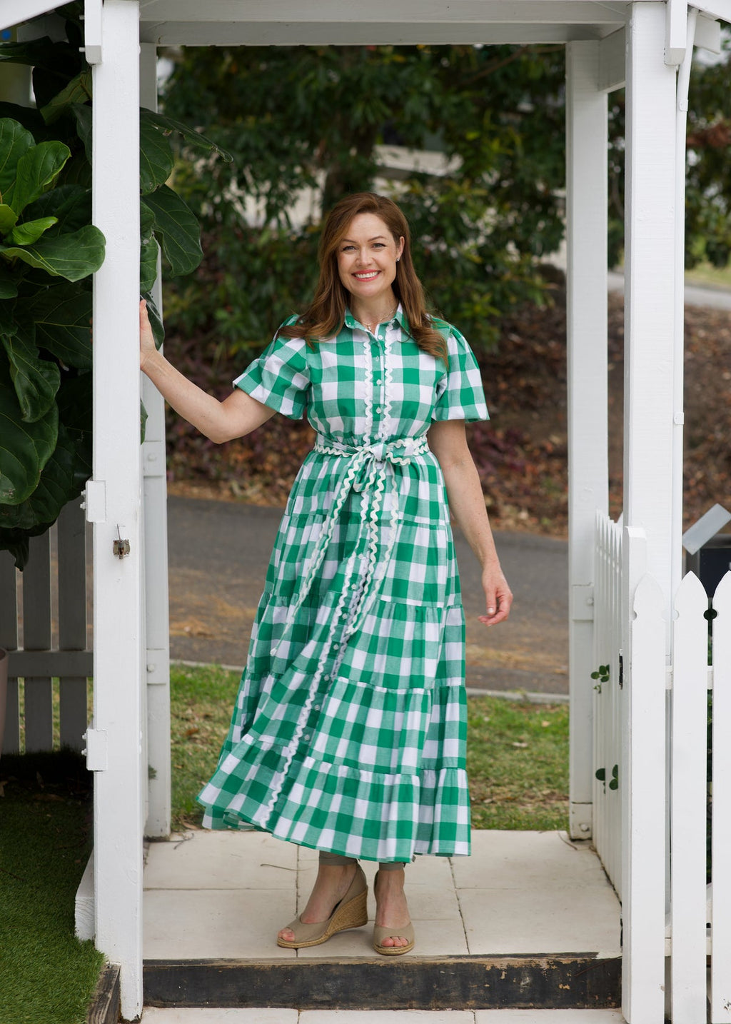 Liv & Milly Alice Gingham Dress Green & White