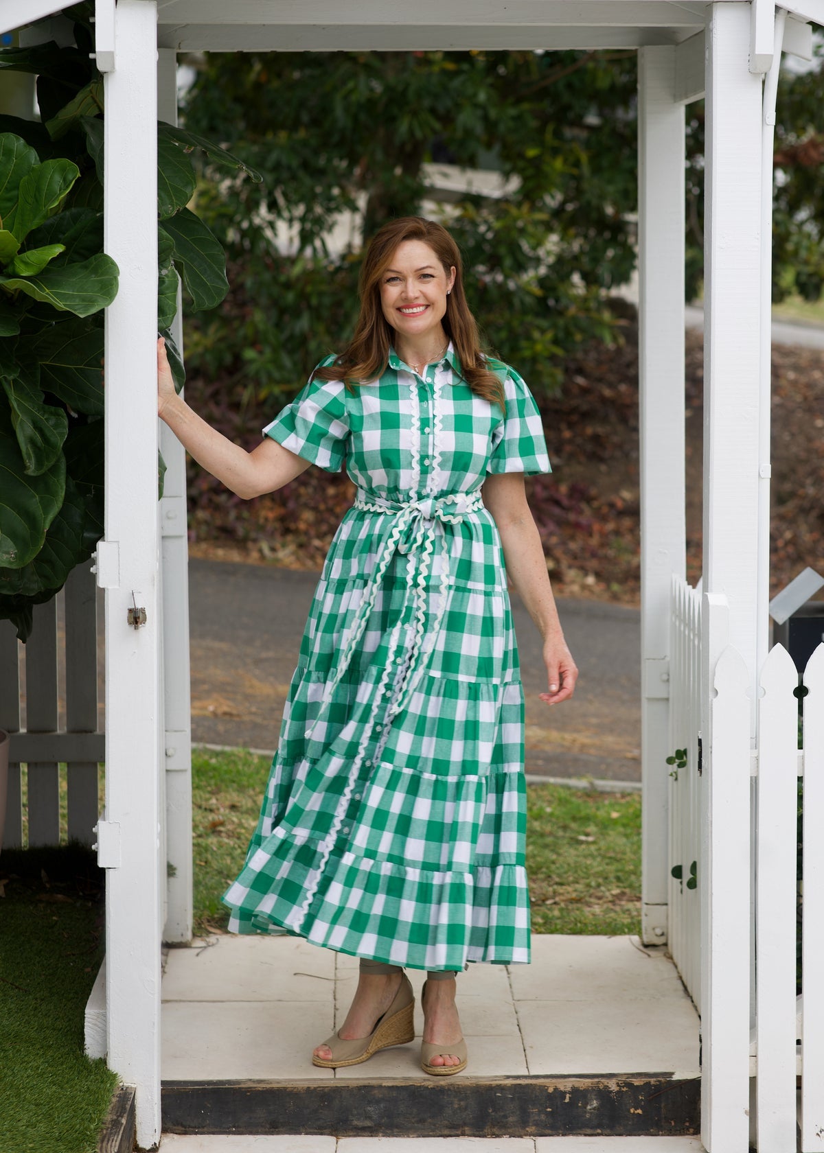Liv & Milly Alice Gingham Dress Green & White