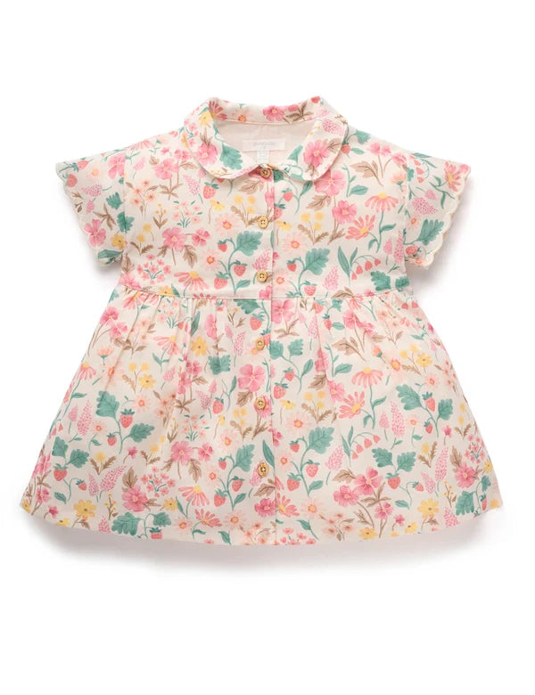 Purebaby Strawberry Garden Linen blend shirtdress