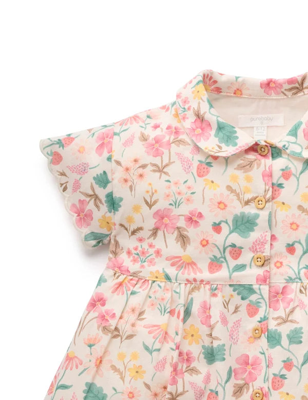 Purebaby Strawberry Garden Linen blend shirtdress