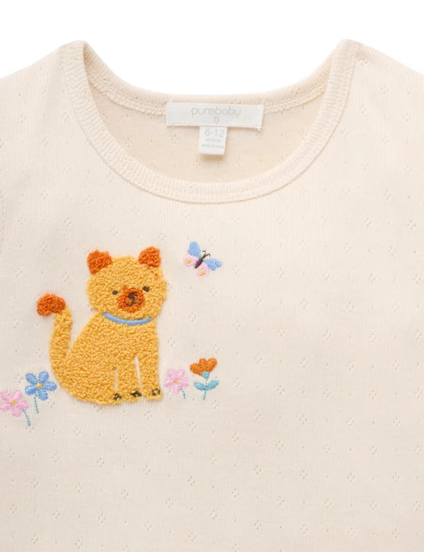 Purebaby Pointelle Tee kitten Cloud
