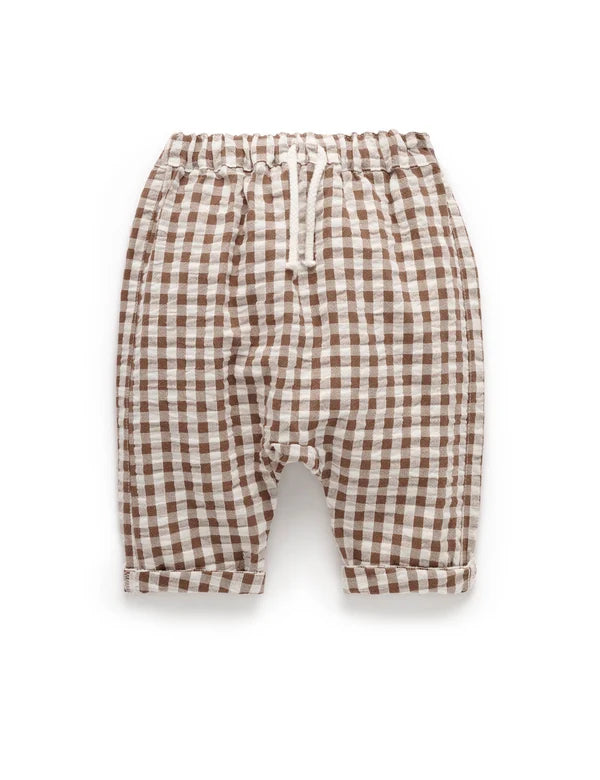 Purebaby Milk choc Gingham Slouch pant