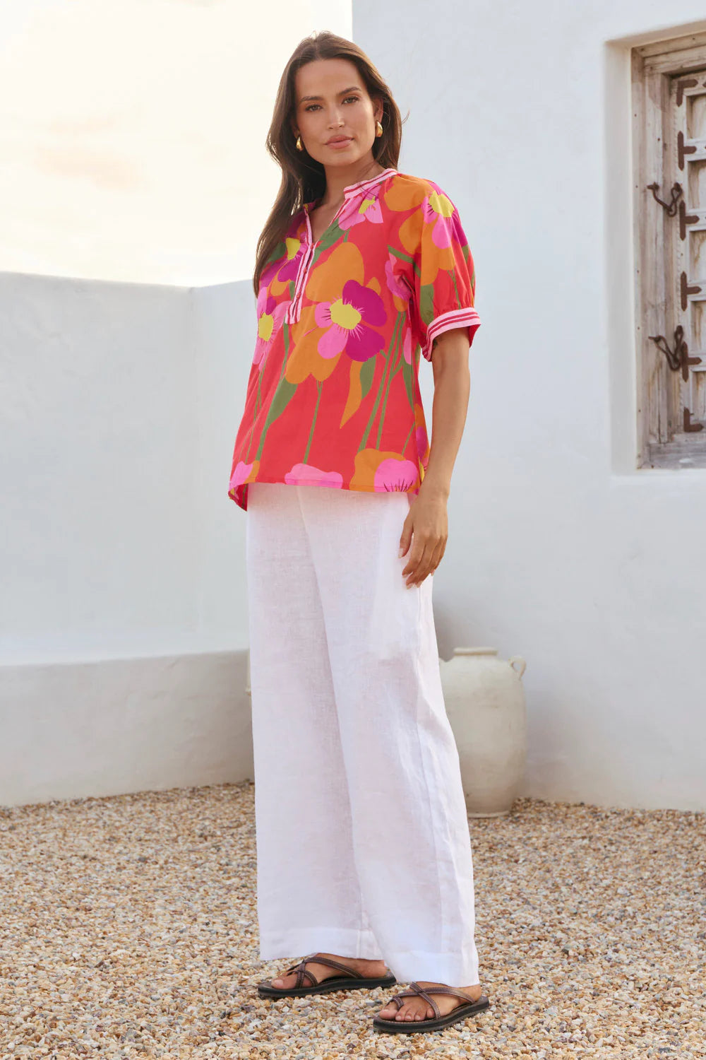 Adrift Robin Round Neck Blouse in Flamenco