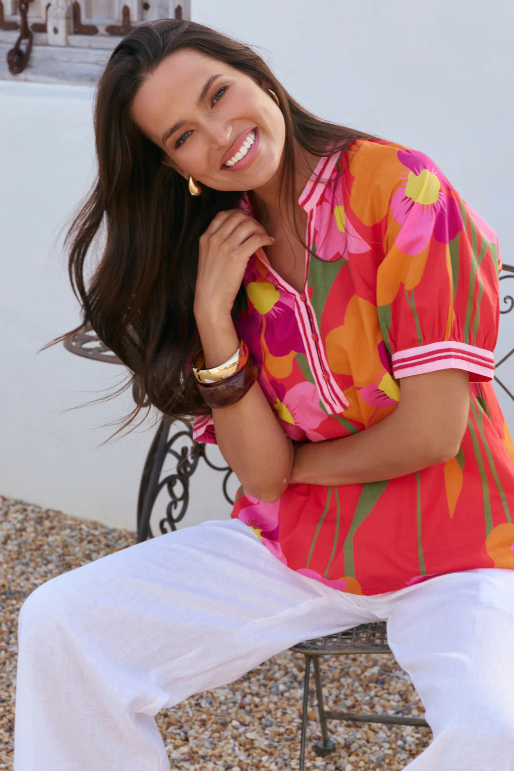 Adrift Robin Round Neck Blouse in Flamenco