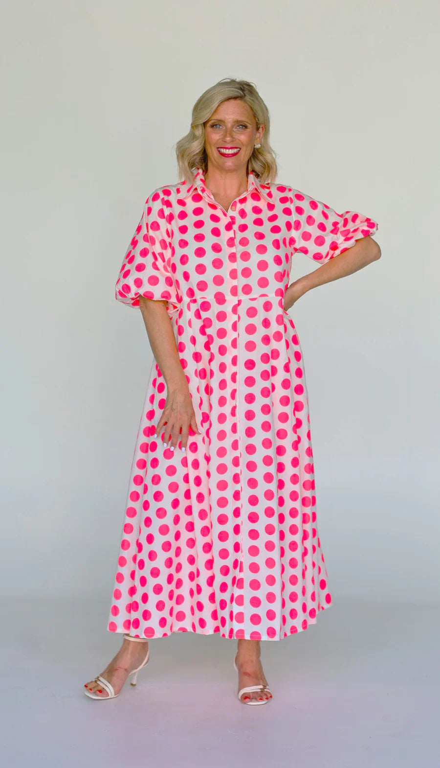 Liv & Milly Victoria Pink Spots Maxi Dress