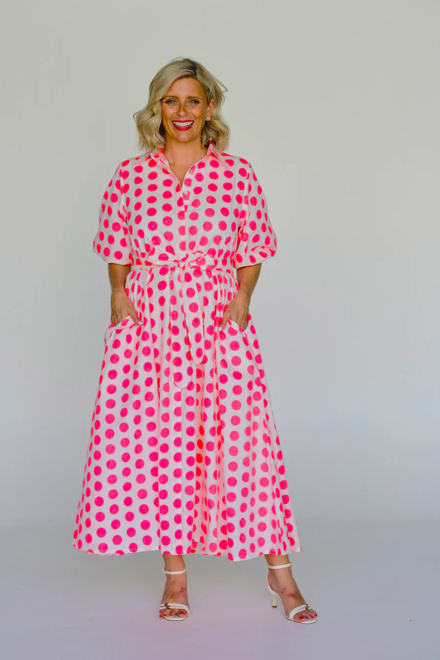 Liv & Milly Victoria Pink Spots Maxi Dress