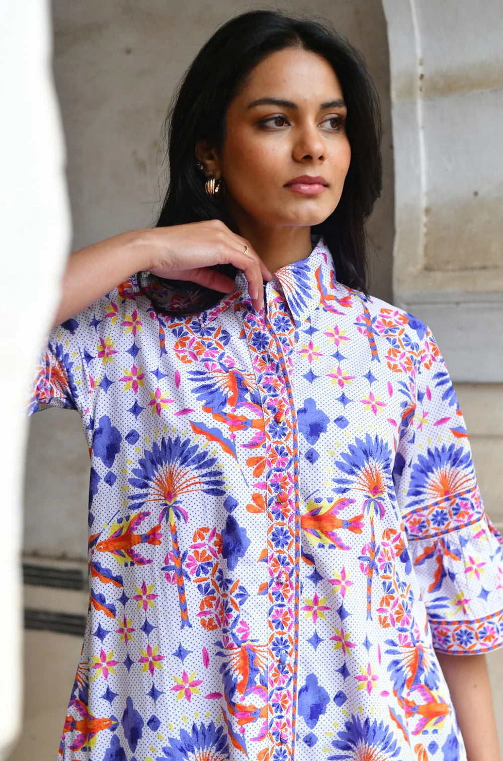 Azure & Indigo Bird of Paradise Shirt Dress