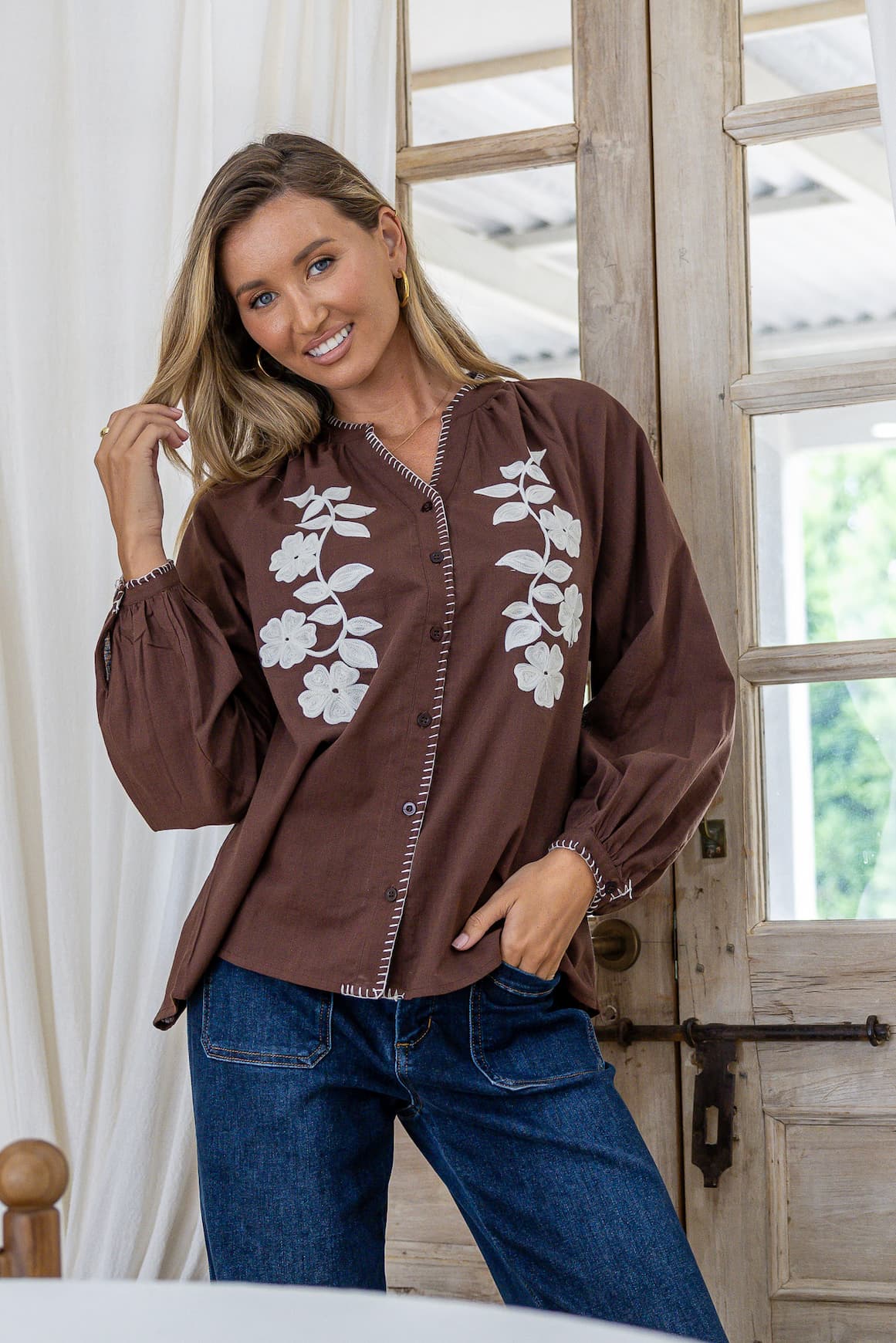 White Poetry Patchwork Chocolate Blouse