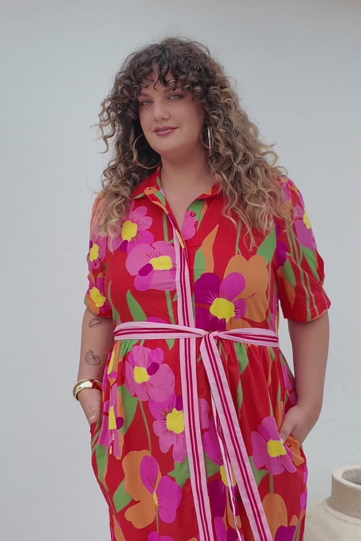 Adrift Ginette Collared Dress in Flamenco