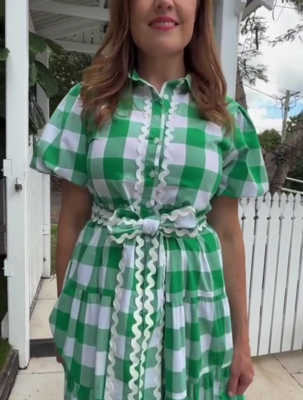 Liv & Milly Alice Gingham Dress Green & White